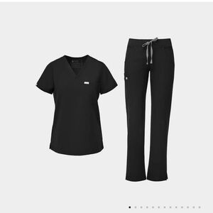 Figs Black V-Neck Top & pants